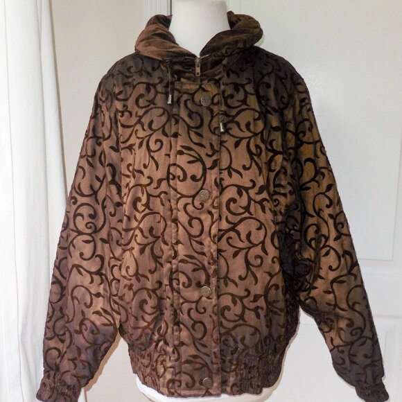London Fog Vintage Y2K 90's Brown Velvet Swirl Jacket w/Removable Lining L - Picture 1 of 5